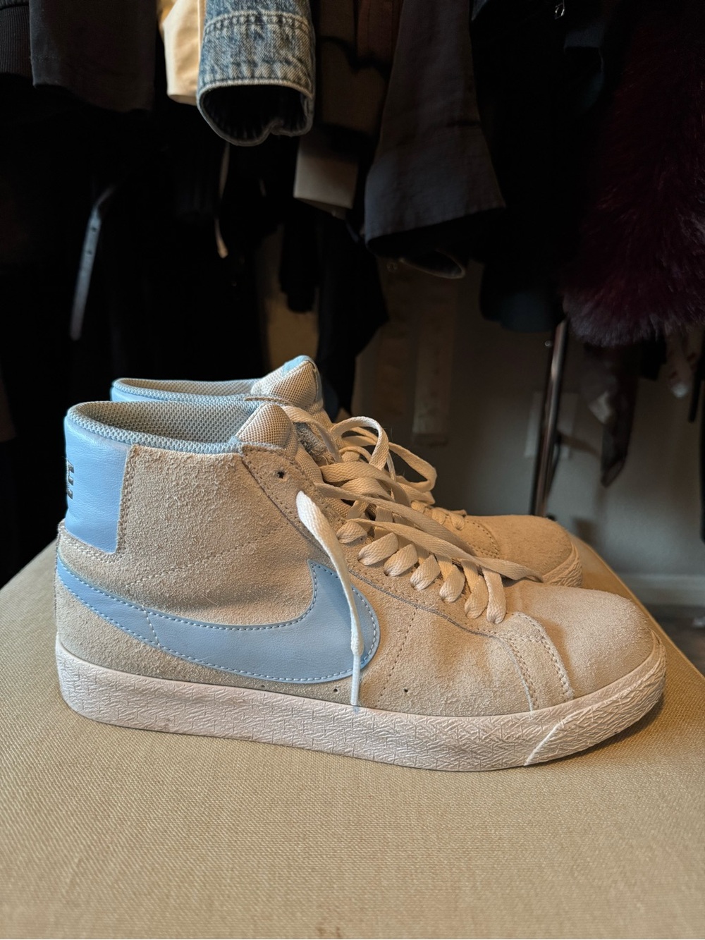 Nike blazer Mid-Top Suede Sneakers in Light Blue and Cream